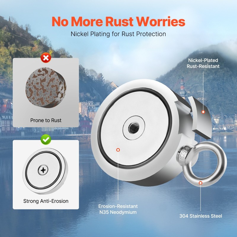 Magneettikalastussarja N35-neodyymi 454 kg vetolujuus 60 mm magneetti koukku ja köysi mukana