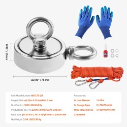 Magneettikalastussarja N35-neodyymi 454 kg vetolujuus 60 mm magneetti koukku ja köysi mukana