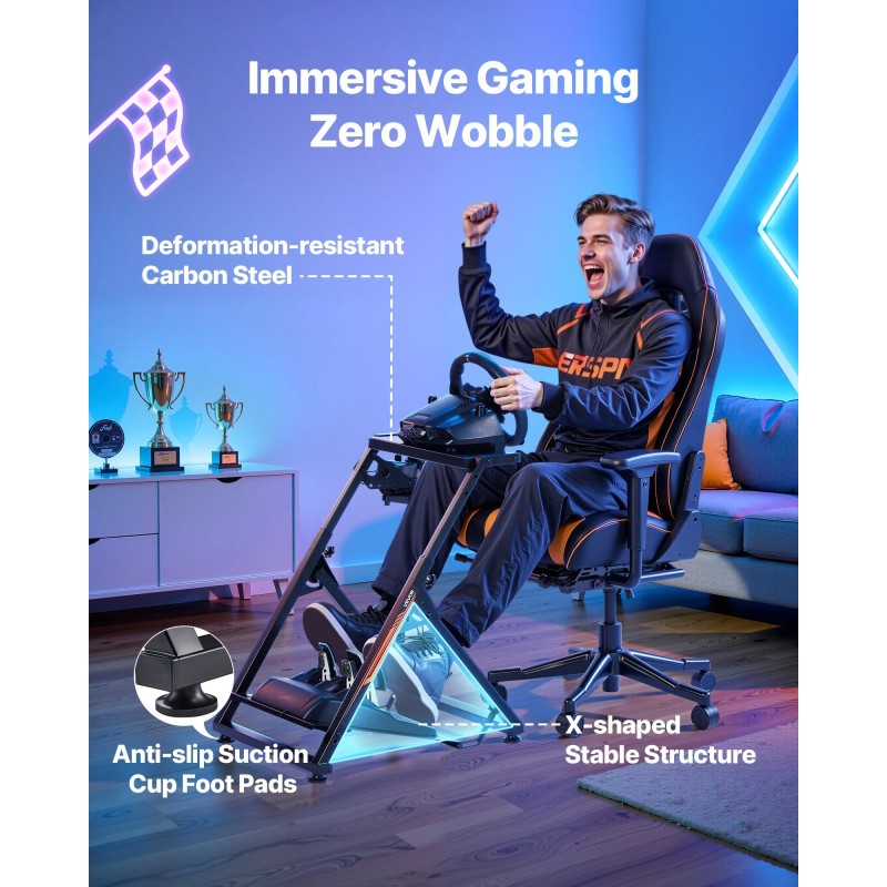 Säädettävä kokoontaitettava ratinteline Q235A-hiiliteräs musta yhteensopiva Logitech Thrustmaster Fanatec säädettävällä