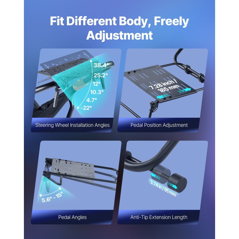 Rattiteline ajosimulaattorille Q235A-teräs säädettävä taitettava 470 mm istuinleveys
