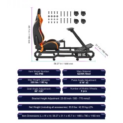 Ratinteline verhoillulla istuimella hiiliteräksinen säädettävä 150 kg useille ratti- ja poljinsarjoille