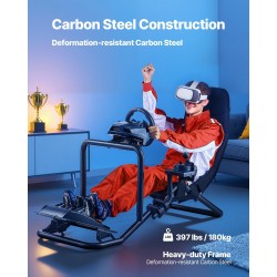 Ajosimulaattorin hiiliteräsrunkoinen ohjaus ja poljinjalusta musta 180 kg yhteensopiva suosittujen rattien kanssa