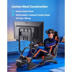 Ajosimulaattorin teräsrunkoinen rattiteline PVC-istuimella ja irrotettavalla näyttötelineellä sopii 60 tuuman näytölle