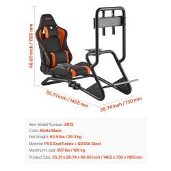 Ajosimulaattorin teräsrunkoinen rattiteline PVC-istuimella ja irrotettavalla näyttötelineellä sopii 60 tuuman näytölle