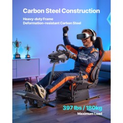 Ajosimulaattorin rattiteline istuimella Q235A-teräsrunko mattamusta yhteensopiva pelirattien ja polkimien kanssa