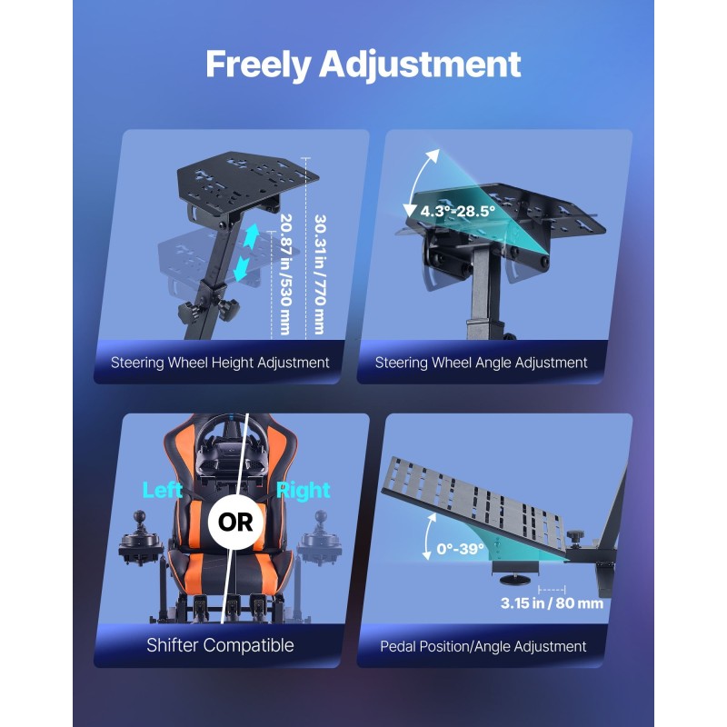 Ajosimulaattorin rattiteline istuimella Q235A-teräsrunko mattamusta yhteensopiva pelirattien ja polkimien kanssa