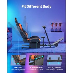 Ajosimulaattorin rattiteline istuimella Q235A-teräsrunko mattamusta yhteensopiva pelirattien ja polkimien kanssa