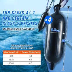 Täytettävät PVC-veneentörmäyssuojat 8.5×26 tuumaa 4 kpl polypropeeniköydillä 1.8 m säilytyslaukulla