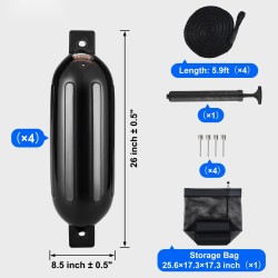 Täytettävät PVC-veneentörmäyssuojat 8.5×26 tuumaa 4 kpl polypropeeniköydillä 1.8 m säilytyslaukulla