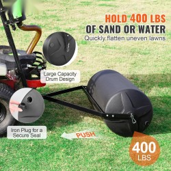 Vedettävä nurmijyrä 445 mm muovirumpu teräsrunko 400 paunaa täytettävä traktoriin tai mönkijään
