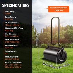 Teräs nurmikon jyrä 46 litran täyttötilalla U-muotoinen ergonominen kahva musta