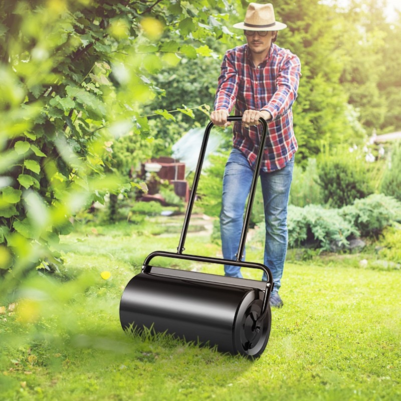 Teräs nurmikon jyrä 46 litran täyttötilalla U-muotoinen ergonominen kahva musta