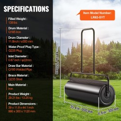 Nurmijyrä rautarumpu 61 l vedellä tai hiekalla täytettävä U-muotoinen aisa