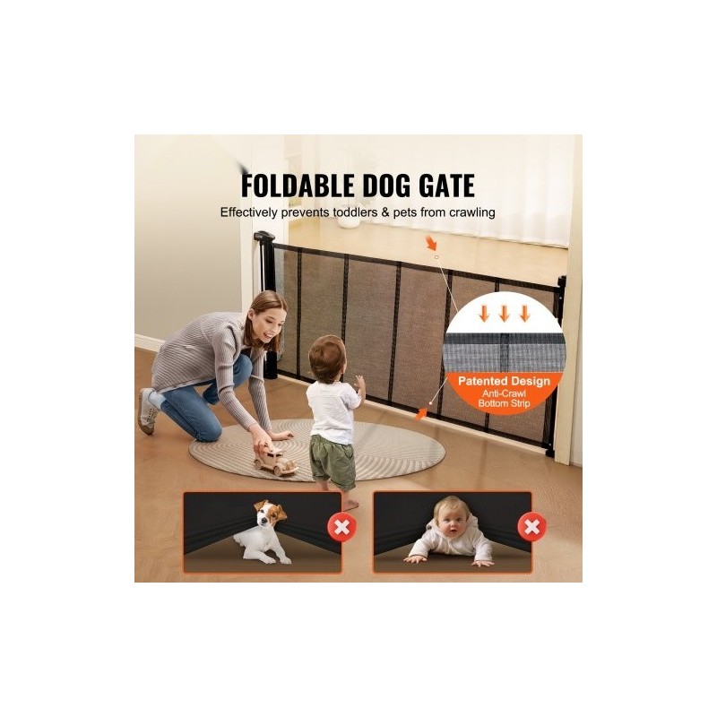 Verkollinen sisäänvedettävä turvaportti 86,9cm korkea 195,1cm leveä musta lapsille ja lemmikeille