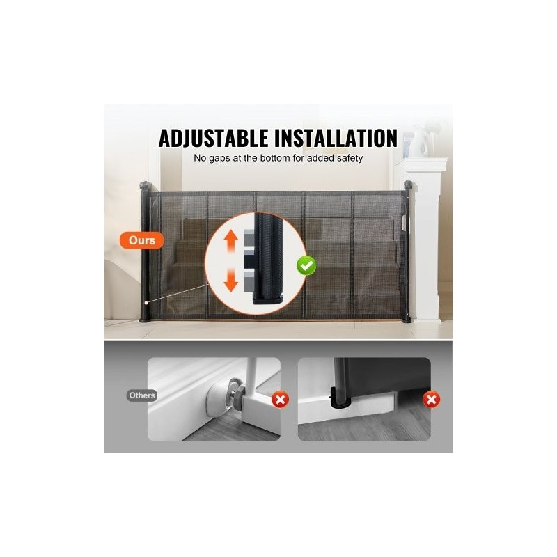 Verkollinen sisäänvedettävä turvaportti 86,9cm korkea 195,1cm leveä musta lapsille ja lemmikeille