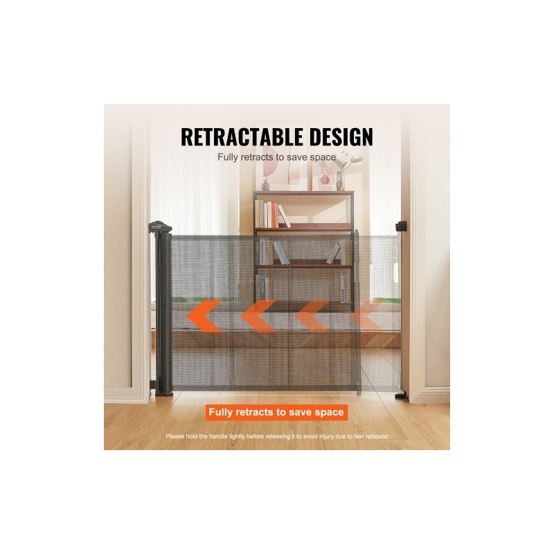 Verkollinen sisäänvedettävä turvaportti 86,9cm korkea 195,1cm leveä musta lapsille ja lemmikeille