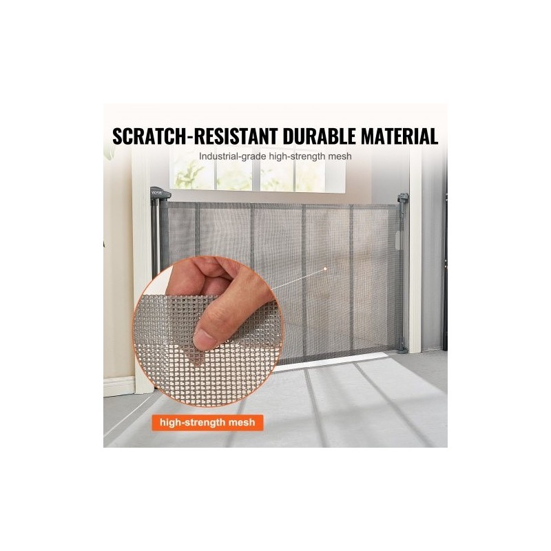 Vedettävä verkkoinen turvaportti korkeus 86,9 cm leveys jopa 152,4 cm harmaa sisäkäyttöön