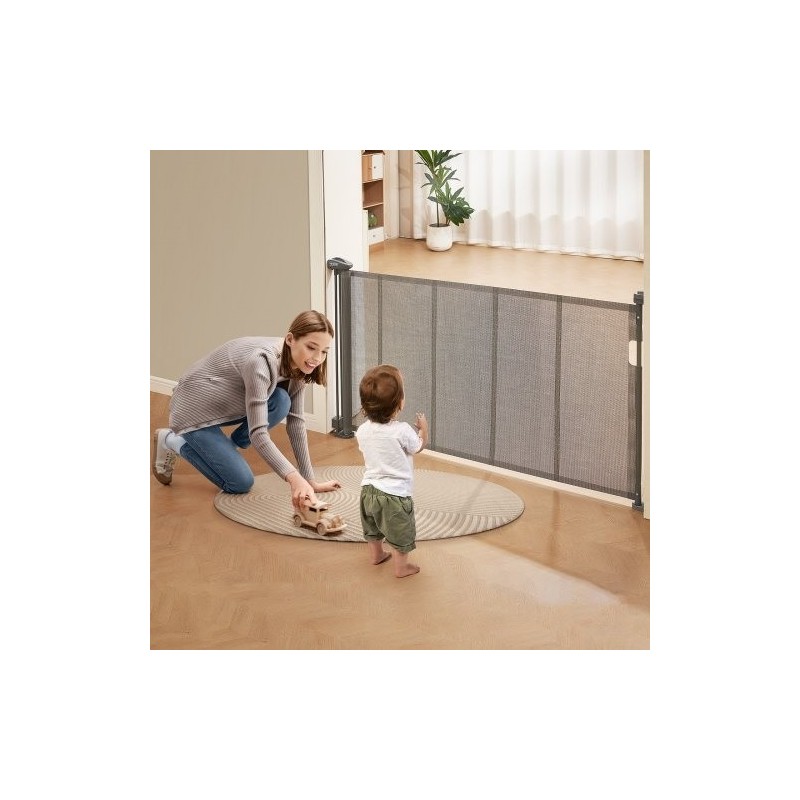 Vedettävä verkkoinen turvaportti korkeus 86,9 cm leveys jopa 152,4 cm harmaa sisäkäyttöön