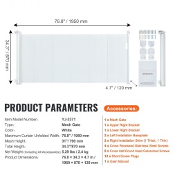 Sisäänvedettävä verkkoturvaportti 86,9 cm korkea leveys enintään 195,1 cm lapsille ja lemmikeille