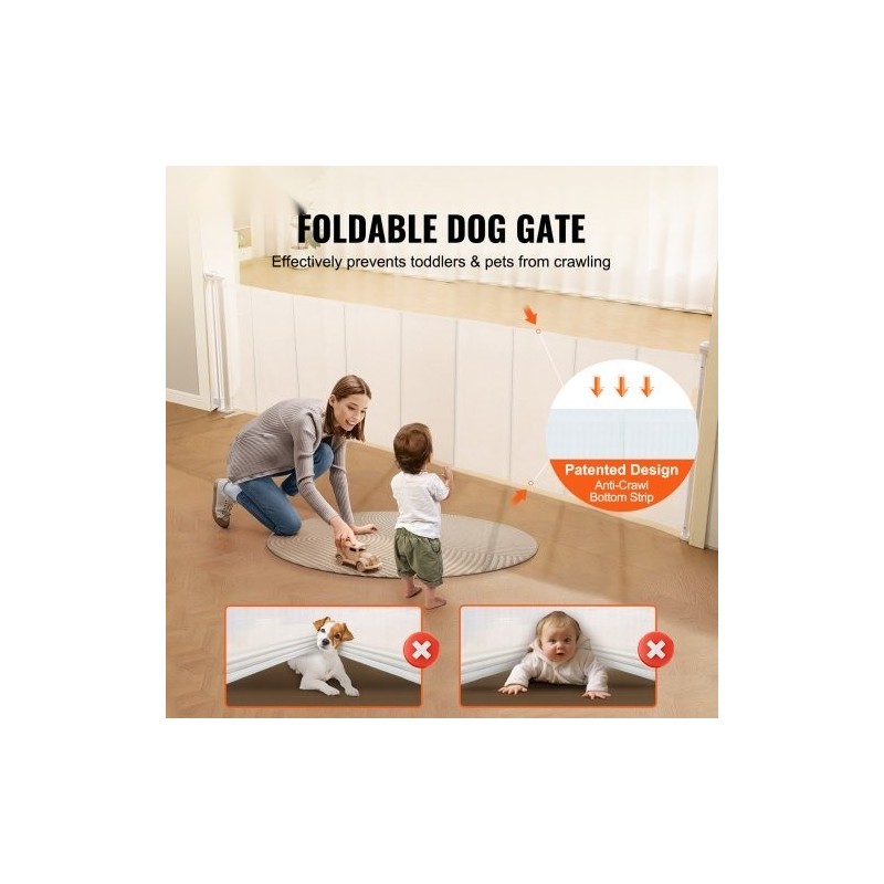 Sisäänvedettävä verkkoportti lapsille ja lemmikeille 87 senttimetriä korkea jopa 295 senttimetriä leveä