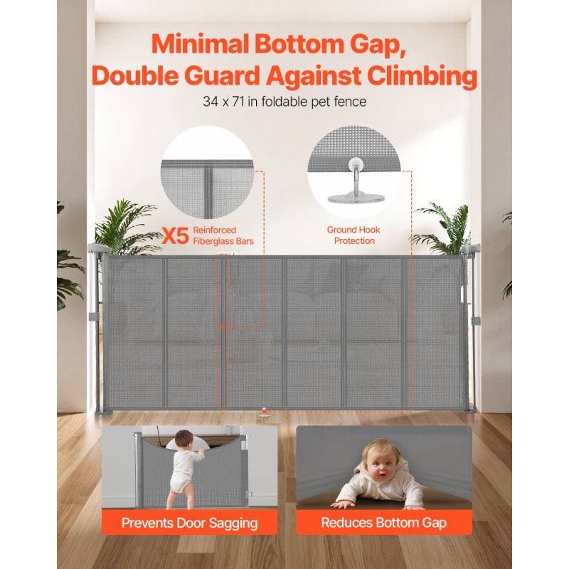 Sisäänvedettävä turvaportti 870 mm korkea enintään 1800 mm leveä verkko ja lasikuiturunko