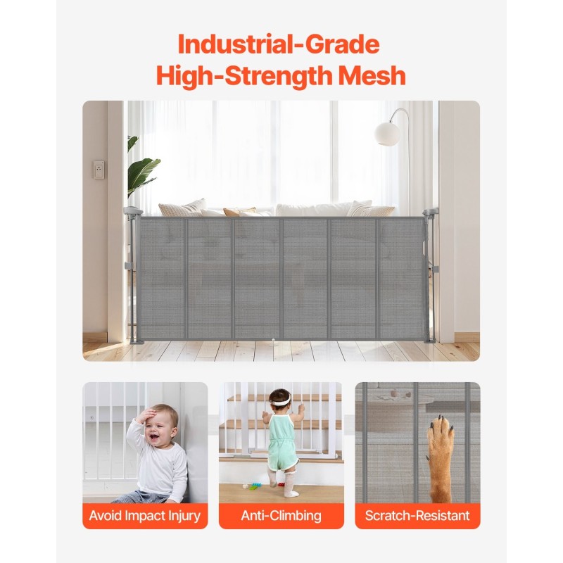 Sisäänvedettävä turvaportti 870 mm korkea enintään 1800 mm leveä verkko ja lasikuiturunko