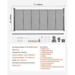 Sisäänvedettävä turvaportti 870 mm korkea enintään 1800 mm leveä verkko ja lasikuiturunko