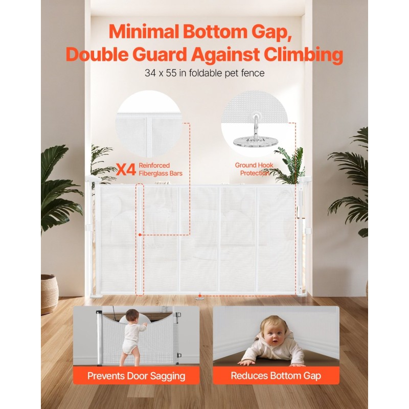 Turvaportti sisään vedettävä verkkokangas lasikuiturunko korkeus 870 mm leveys 1400 mm valkoinen