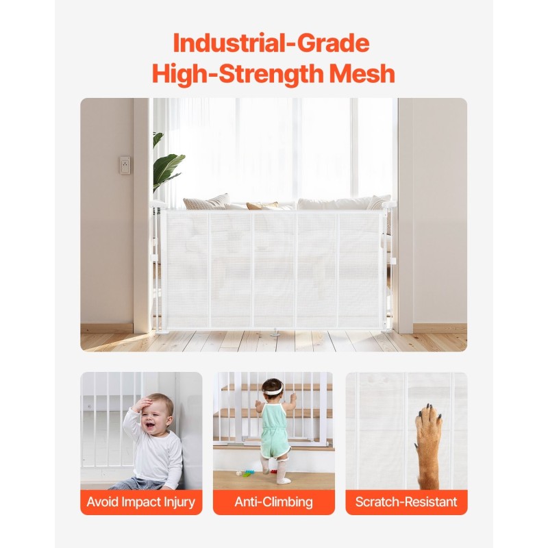 Turvaportti sisään vedettävä verkkokangas lasikuiturunko korkeus 870 mm leveys 1400 mm valkoinen