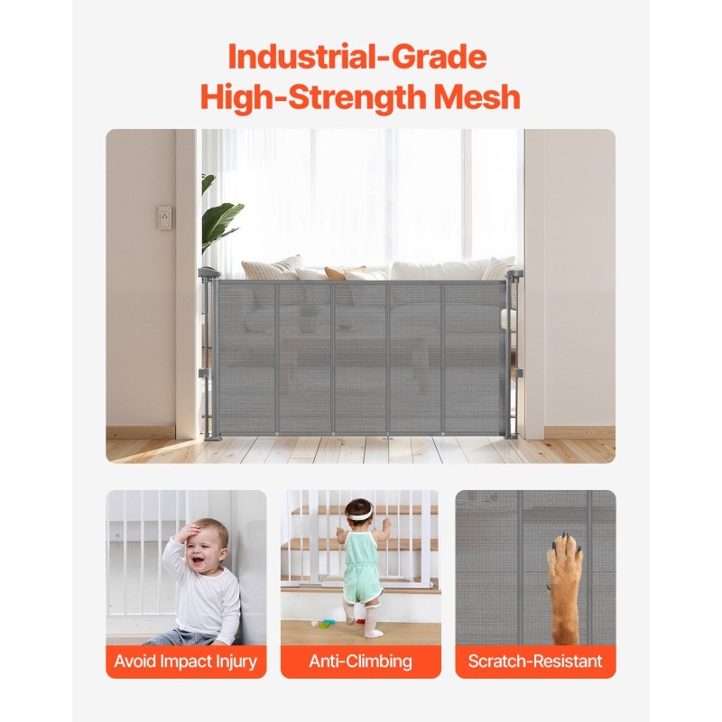 Turvaportti ulosvedettävä 870 mm korkea 1400 mm leveä harmaa verkkopaneeli lasikuiturunko