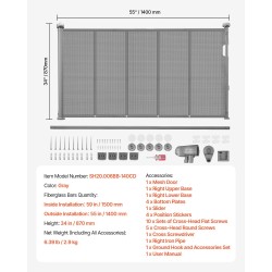 Turvaportti ulosvedettävä 870 mm korkea 1400 mm leveä harmaa verkkopaneeli lasikuiturunko