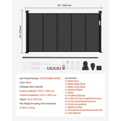 Vedettävä turvaportti verkkomateriaali lasikuiturunko 870 mm korkea 1400 mm leveä musta