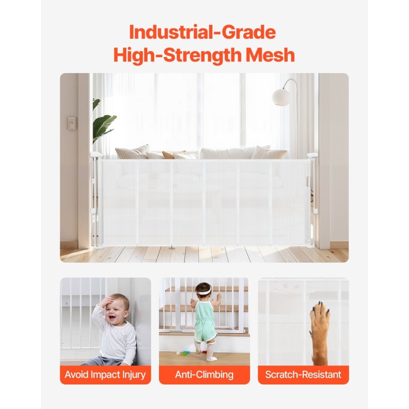 Sisäänvedettävä turvakaide 870 mm korkea 1800 mm leveä lasikuiturunko ja verkkopaneeli sisäkäyttöön