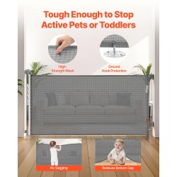 Sisäänvedettävä turvaportti 1850 mm leveä 795 mm korkea verkkokankaalla turvalukolla