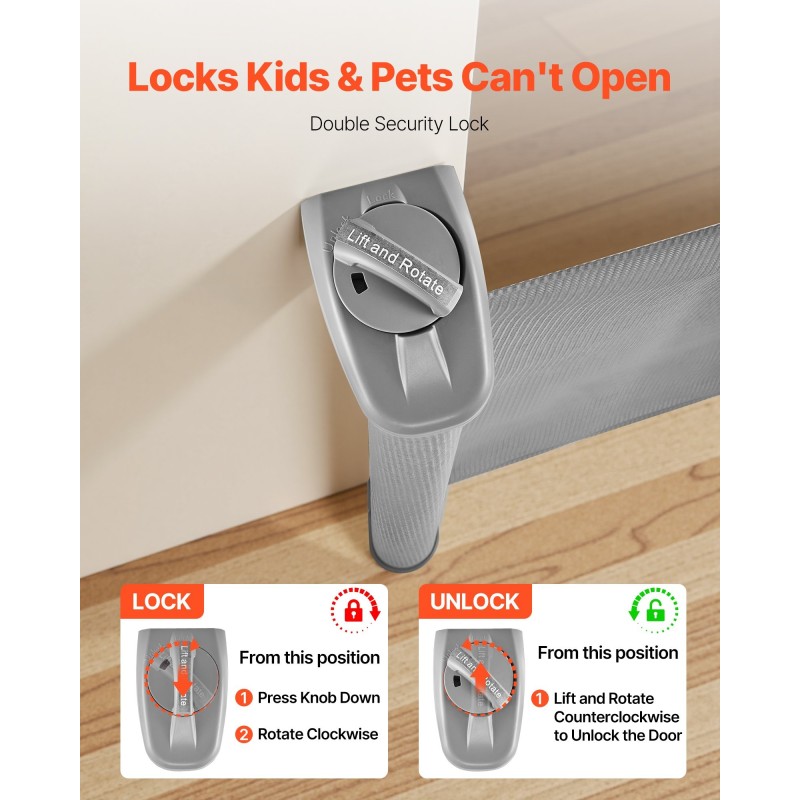 Sisäänvedettävä turvaportti 1850 mm leveä 795 mm korkea verkkokankaalla turvalukolla