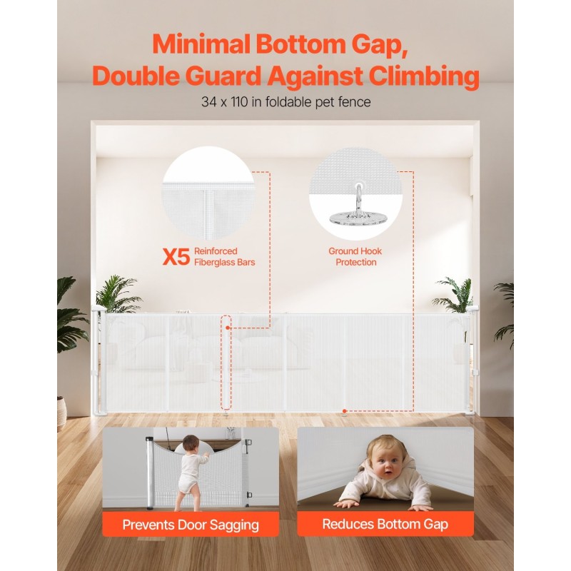 Retraktiivinen turvaportti verkkokangas ja lasikuiturunko 870 millimetriä korkea 2800 millimetriä leveä valkoinen