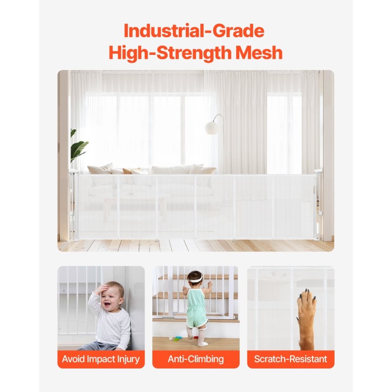 Retraktiivinen turvaportti verkkokangas ja lasikuiturunko 870 millimetriä korkea 2800 millimetriä leveä valkoinen