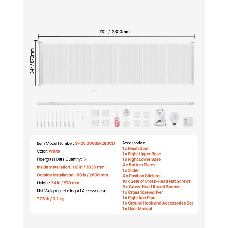 Retraktiivinen turvaportti verkkokangas ja lasikuiturunko 870 millimetriä korkea 2800 millimetriä leveä valkoinen