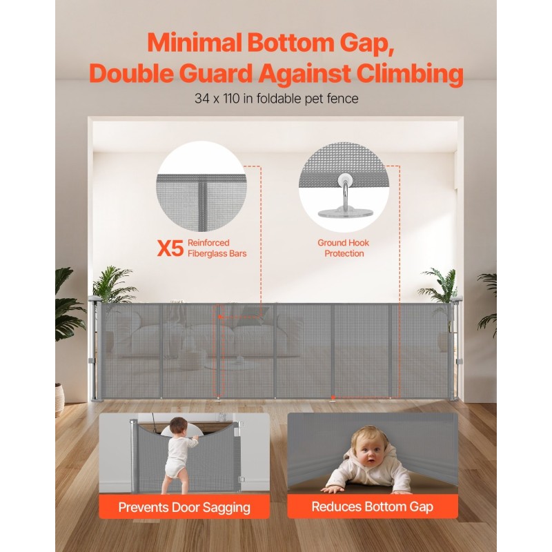 Sisäänvedettävä turvaportti verkkokankaasta vahvistettu lasikuiturunko 870 mm korkea 2800 mm leveä harmaa