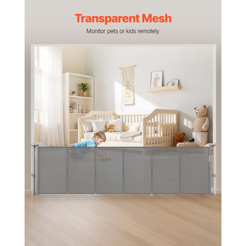 Sisäänvedettävä turvaportti verkkokankaasta vahvistettu lasikuiturunko 870 mm korkea 2800 mm leveä harmaa