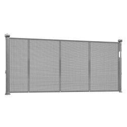 Sisäänvedettävä turvaportti verkkokankaasta vahvistettu lasikuiturunko 870 mm korkea 2800 mm leveä harmaa