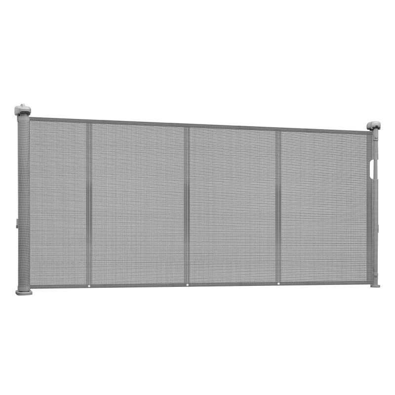 Sisäänvedettävä turvaportti verkkokankaasta vahvistettu lasikuiturunko 870 mm korkea 2800 mm leveä harmaa