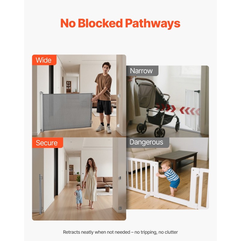 Vedettävä turvaportti verkkorakenteinen 1450 mm leveä 980 mm korkea lapsille ja lemmikeille