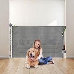 Vedettävä turvaportti verkkorakenteinen 1450 mm leveä 980 mm korkea lapsille ja lemmikeille