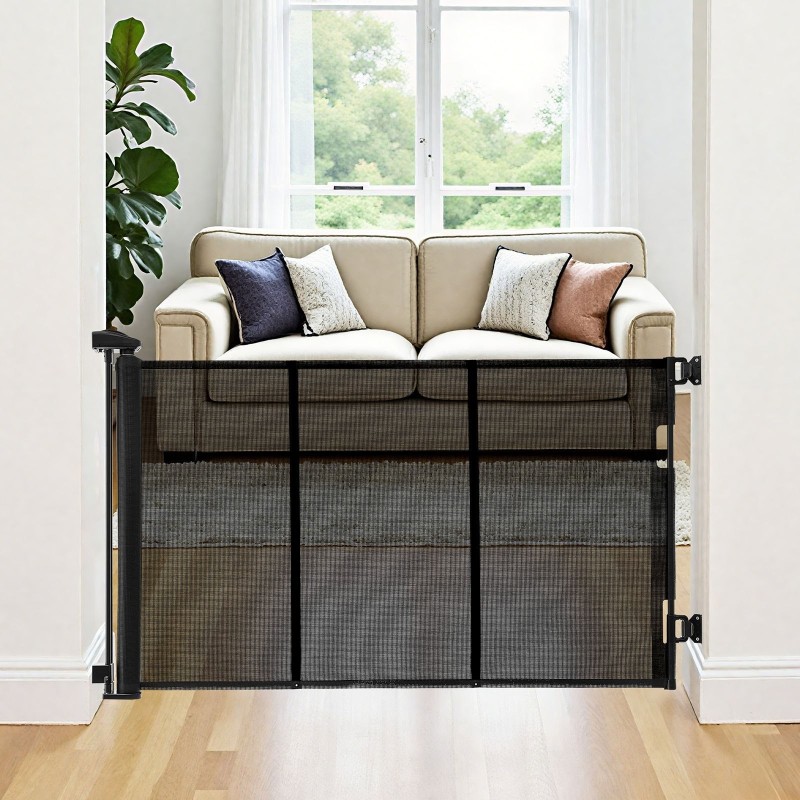 Sisäänvedettävä turvaportti 3100 mm leveä 795 mm korkea lasikuituvahvisteinen verkkokangas musta