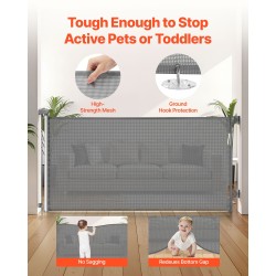 Sisäänvedettävä turvaportti läpinäkyvällä verkkokankaalla 1430 mm leveä 795 mm korkea turvalukko harmaa