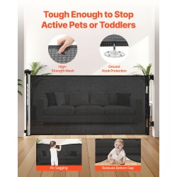 Sisäänvedettävä turvaportti läpinäkyvä pehmeä verkko leveys 1850 millimetriä korkeus 980 millimetriä turvalukolla