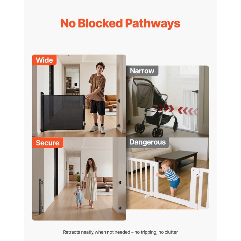 Sisäänvedettävä turvaportti läpinäkyvä pehmeä verkko leveys 1850 millimetriä korkeus 980 millimetriä turvalukolla