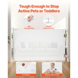 Sisäänvedettävä turvaportti läpinäkyvä verkkokangas 1450 mm leveä 980 mm korkea valkoinen