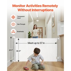 Sisäänvedettävä turvaportti läpinäkyvä verkkokangas 1450 mm leveä 980 mm korkea valkoinen